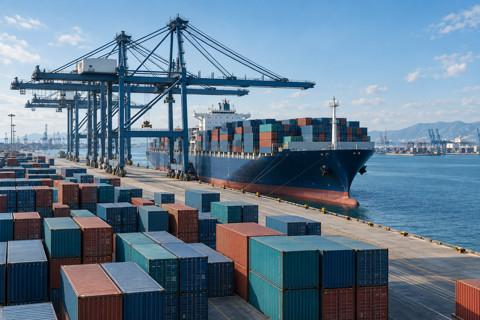 Illustration d’un porte-conteneurs dans un terminal maritime